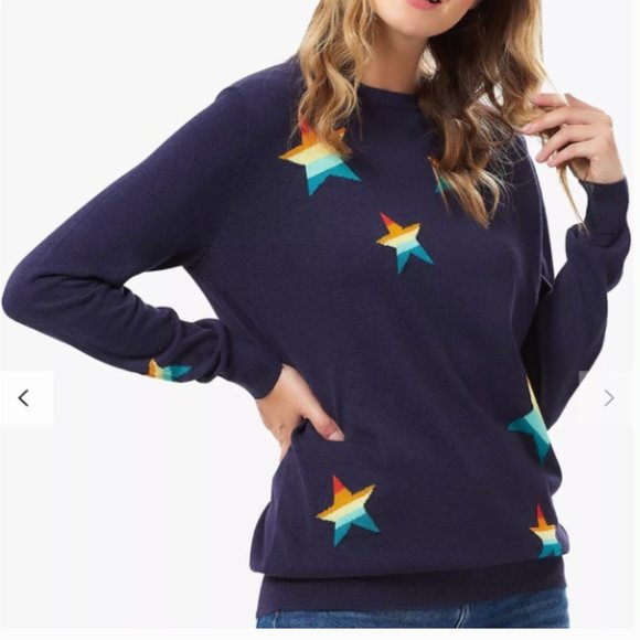 SugarHill Brighton Rita Rainbow Star Celestial Knit Jacquard Light Sweater-M - Picture 11 of 16